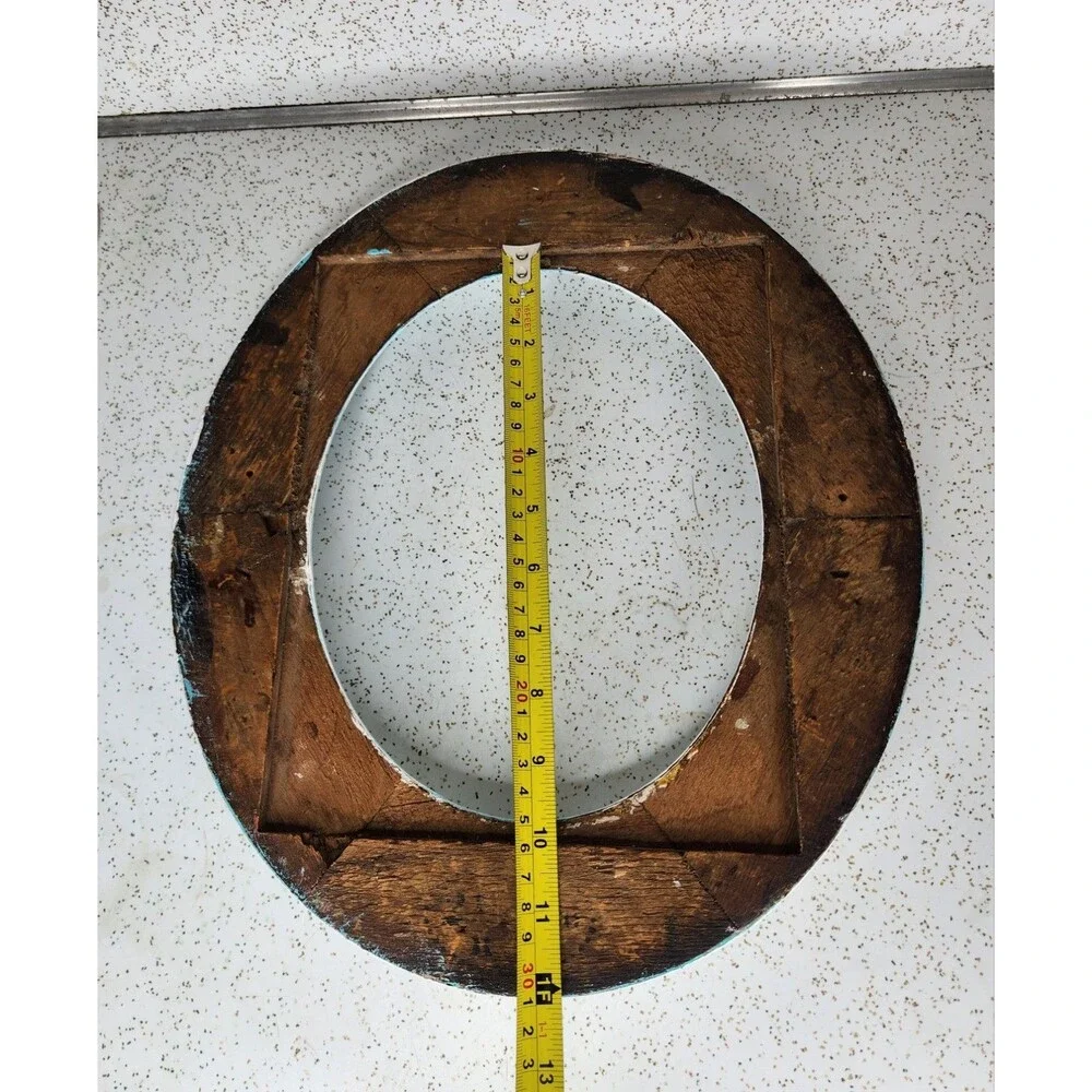 Antique White Barn Wood & Gesso Wall No Glass Bubble Oval Picture Frame Distress